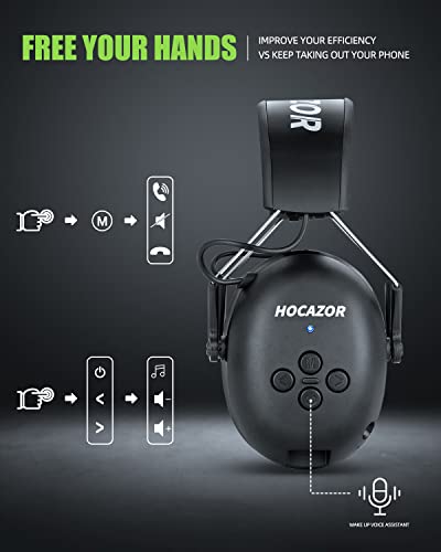 HZ07 Upgrade Bluetooth 5.3 Hearing Protection Built-in 1500 mAh Rechargeable Battery 40 Hours+ Playing Time Noise Cancelling 25dB NRR Earmuffs NRR 25dB for Mowing Workshops, Green - style: Green, No Fm/Am, Bluetooth, Rechargeable Battery