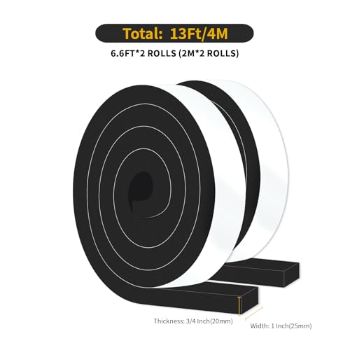 Door Seal Strip,High Density CR Insulation Tape,1 in x 3/4 in x 13 Ft | Air Conditioner Foam,Strong Adhesive,Soundproof, Dustproof,Reduce Noise,High Density CR Foam Insulation Tape,Black - color: Black, size: 1 In x 3/4 In x 13 Ft