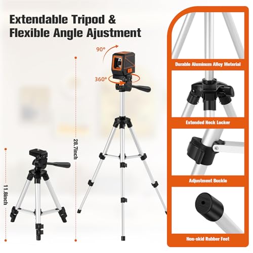 Laser Level with Tripod, 100 feet Green Cross Line Self Rotary Leveling Laser Level, Vertical and Horizontal Line, Rotatable 360 Degree, Manual Self leveling and Pulse Mode,IP54 Waterproof & Battery - color: Light Red