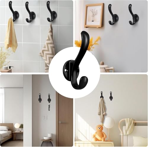 4 Pack Coat Hooks Wall Mount Heavy Duty Utility Retro Double Hooks for Hanging Coats,Hat, Towel, Key, Robe, Scarf, Bag, Cap (Black) - color: 4 Pack-Black