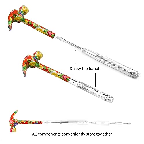YOUMI 6 in 1 Multifunctional Floral Hammer & Screwdriver Tool for Christmas, Birthday, Valentine's Day Best Gift (Red) - color: Red