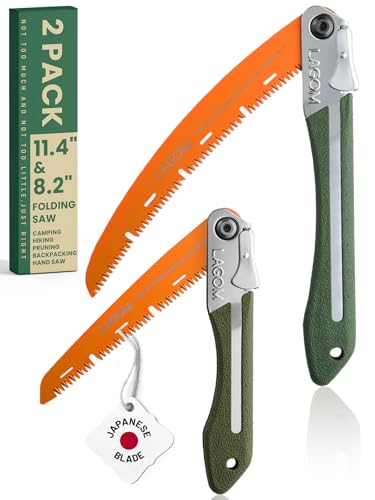 LAGOM Folding Camp Saws for Cutting Branches – 2 Pack (11.4" & 8.2") | SK5 Steel Blades, Ergonomic Handle, Secure Lock | Foldable Tool for Camping, Gardening, Survival, Kayaking, Outdoors - style: Combo 11.4" & 8.2"
