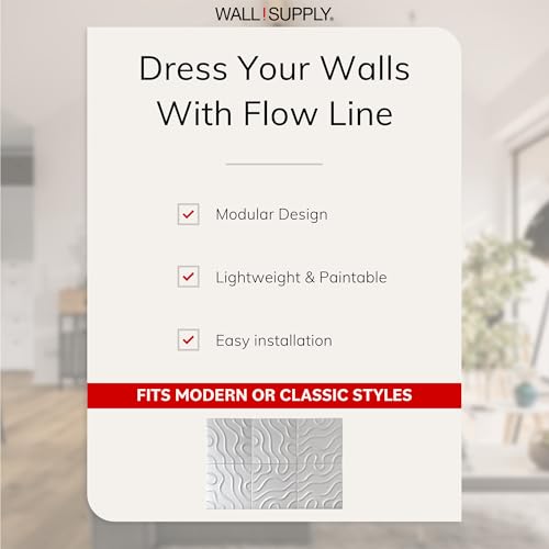 Wall!Supply 3D Flow Line Wall Panels, 12-Pack, White - color: White, style: Flow Line