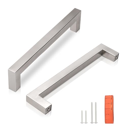 KNOBWELL 6 Pack 5 inch Brushed Nickel Kitchen Cabinet Door Handles - Stainless Steel Drawer Dresser Pulls Kitchen Cupboard Handles Satin Vanity Pulls - color: Brushed Nickel, size: Hole Center:5 inch(128mm)