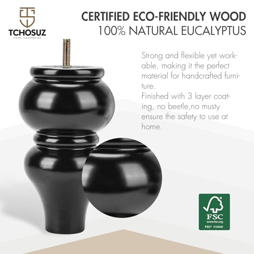 8 inch Solid Wood Furniture Spool Legs with M8 Bolts 4PCS Black - color: Black, size: 8"/20cm