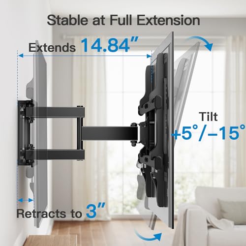 Pipishell Full Motion TV Wall Mount for Most 37-84 Inch TVs up to 132lbs, Wall Mount TV Bracket Articulating Swivel Tilt Extension Leveling Max VESA 600x400mm Fits 12/16" Wood Stud, PILFK1 - size: 37-84 inch TVs, style: TV Mount without LED