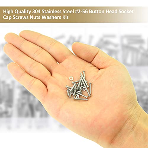 252 Pieces #2-56 x 3/16", 1/4", 5/16", 3/8", 1/2", 5/8", 3/4", 1", Button Head Socket Cap Screws Nuts Washers Assortment Kit, 304 Stainless Steel, Fully Machine Thread - size: #2-56, style: Button Head