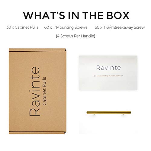 Ravinte Cabinet Pulls,7.38" Length, 5" Hole Center,Brushed Brass,30 Pack | Round T-Bar Shape, Kitchen Drawer Pulls, Stainless Steel Feel, Cabinet Handles, For Cupboards, Drawers, Dressers, Cabinets - color: Brushed Brass