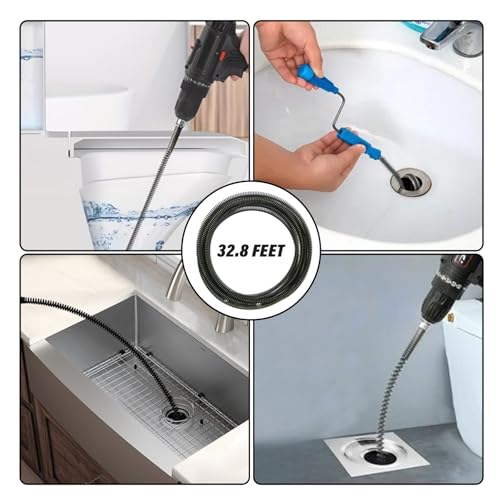 32.8ft x 1/2" Drain Snake Plumbing Pipe Cleaning Cable w/ 6 Cutters