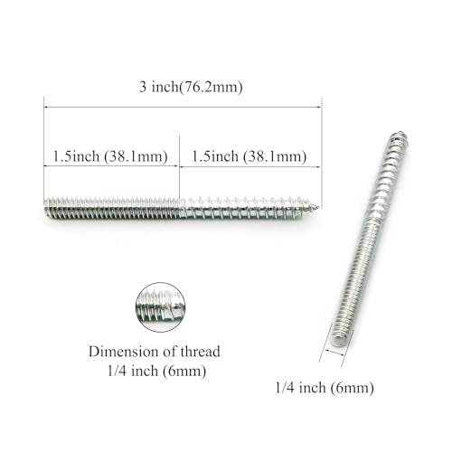 12 Pack 1/4-20 x 3 Inch Silver Hanger Bolts 1/4-20" Double Headed Bolts 1/4 Wood Dowel Screw Self-Tapping Screw Hanger Bolts for Furniture Screws Double Screw Threaded Rods Bolt 75mm Length - size: Silver 1/4-20"x3"-12PCS