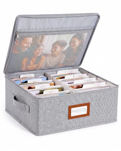 HULISEN Photo Storage Box, Photo Organizer for 2000 4x6 Pictures, Grey - color: Grey