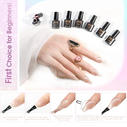ROSALIND 30pcs CatEye Gel Nail Polish Set with Gel Base Top Coat and magnet | 26 Colors Glitter Cat Eye Gel Nail Polish with Magnet ,Glossy Matte Glitter Top Coat,Base Coat,Soak Off Gel Gift for Women - color: Dream Cateye