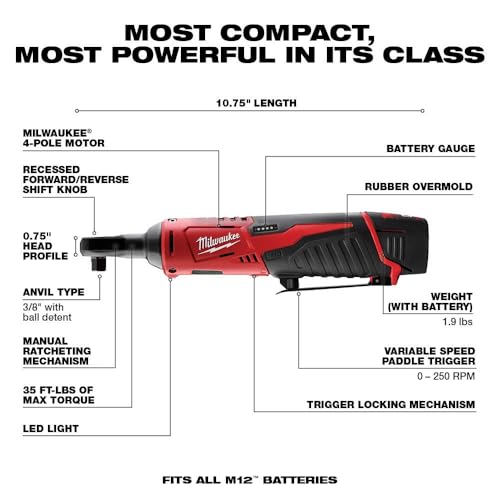 Milwaukee 2457-21 3/8-in Cordless M12 Lithium-Ion Ratchet Kit