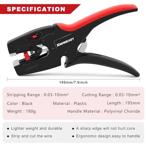 Knoweasy Upgraded Wire Stripper : 2-in-1 Heavy Duty Wire Stripper Plier and Cutter for 32-7 AWG (0.03mm²-10mm²), Essential Stripping and Cutting Tool for Professionals and DIY Enthusiasts - style: D3N2024