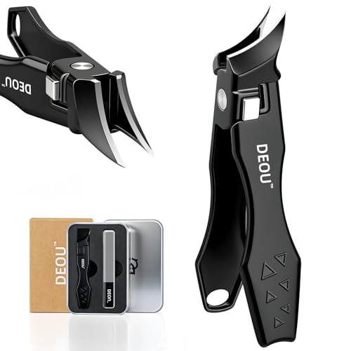DEOU Ingrown Toenail Clippers with Nail File, Premium Stainless Steel Oblique Cutter, Anti-Splash One-Piece Casting, Manicure Tool with Keyhole, Gift Box for Thick/Hard/Fungal Nails - color: Black Diagonal Scissors