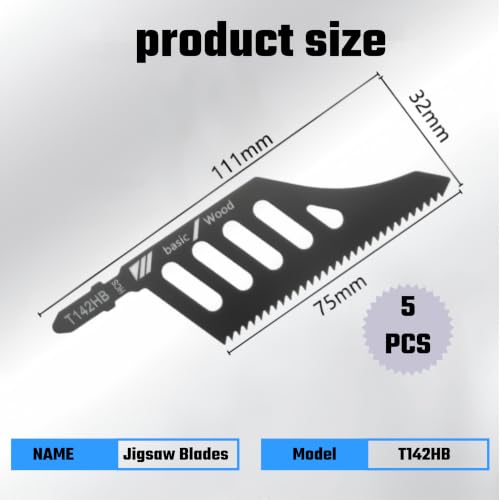T142HB T-Shank Flush Cut Jigsaw Blades for Wood, HCS, 5 Pcs
