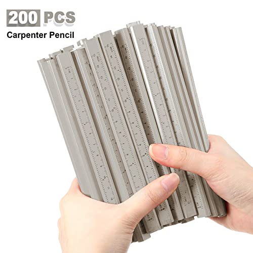 Honoson 200 Pcs Flat Construction Pencils with Printed Ruler Wood Graphite 2 Pcs Carpenter Pencil Sharpener for Woodworking Marking Tool(White) - color: White