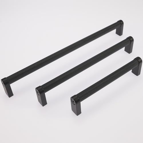 10 Pack 5 inch(128mm) Black Kitchen Cabinet Handles Knurled Cabinet Pulls Black Drawer Pulls Kitchen Cabinet Hardware Handles Dresser Handles - color: Matte Black, size: 5" Hole Center（128mm）