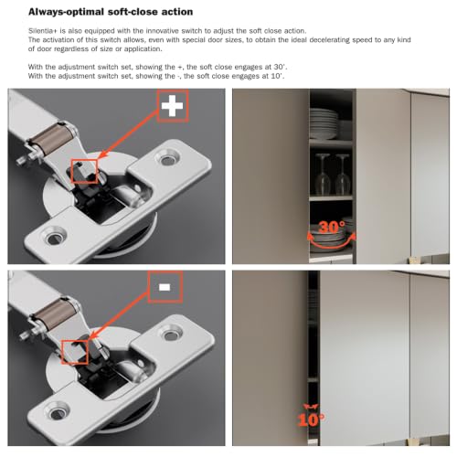 2 Pack Salice Silentia 105 Degree Soft Close Cabinet Hinge, 1/2 Inch Half Overlay, Concealed European Hinge for Kitchen Cabinet Doors, Face Frame & Frameless, Screw-On - SA105C1P6DE9