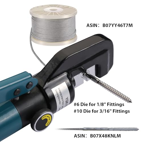 Hydraulic Crimping Tool for 1/8"-3/16" Cable Railing Kits, 10-Ton Crimper - color: Silver