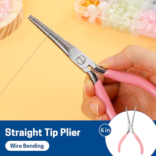 VISEMAN 6" Mini Needle Nose Pliers, 2PCS Pink Long Nose Pliers Set - style: Pink (Straight + 45-Degree Bent)