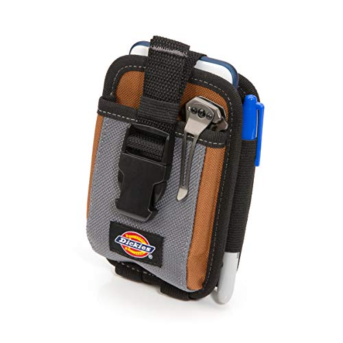 Dickies 2-Compartment Large Phone Pouch, Universal-fit Steel Clip for Tool Belt, Security Strap Over Phone, Carabiner for Quick-Clip Key Storage