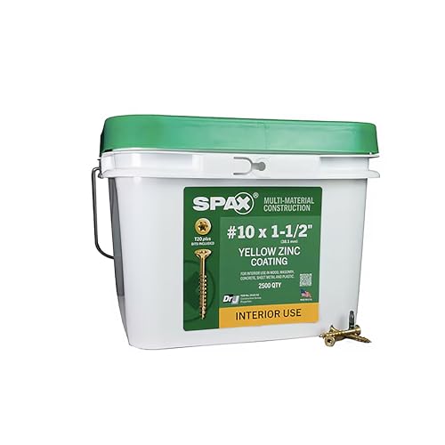 SPAX #10 x 1-1/2" Interior Flat Head Wood Screws Construction Framing Torx T-Star Plus (2500 EA) Bulk Pail Includes 4 Bits Countersunk Flush Finish - size: #10 x 1-1/2"