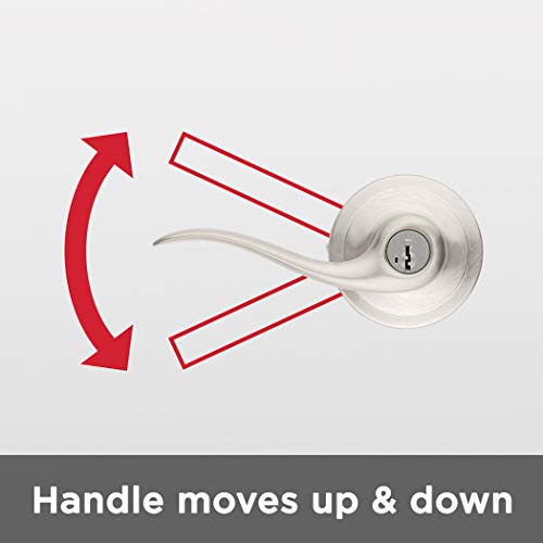 Kwikset Tustin Entry Door Handle with Lock and Key, Secure Keyed Reversible Lever Exterior, For Front Entrance and Bedrooms, Satin Nickel, Pick Resistant Smartkey Rekey Security and Microban