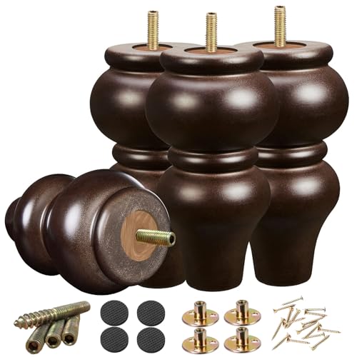 SHANJUE 6 Inch Sofa Legs Wood Round Furniture Feet for Dresser Couch, 4PC - size: 6 inch