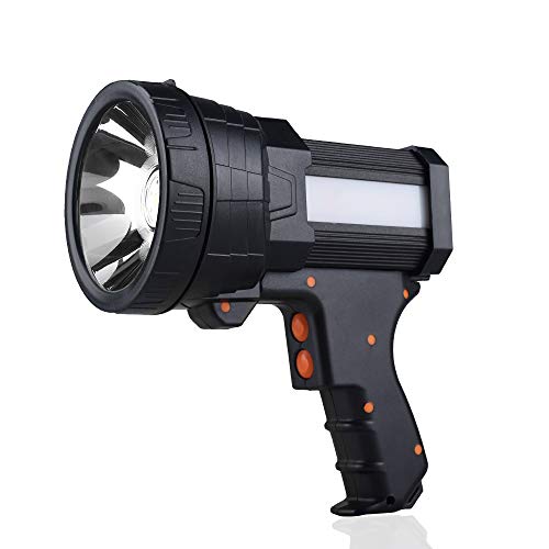YIERBLUE Rechargeable Spotlight, Super Bright 2000,000 High Lumen LED Handheld Spotlight Long Lasting Large Flashlight Searchlight and Flood Camping Flashlight with Foldable Tripod Black - color: Black