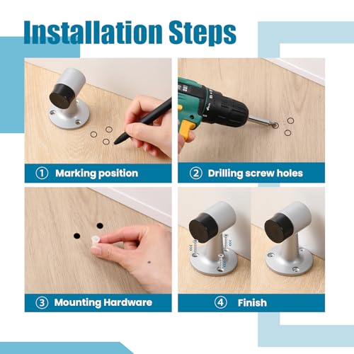 Yaocom 2 Pack Heavy Duty Floor Mounted Door Stop 3 in Aluminum Commercial Grade Door Stopper with Rubber Bumper & Stainless Steel Screws (Sliver) - color: Sliver
