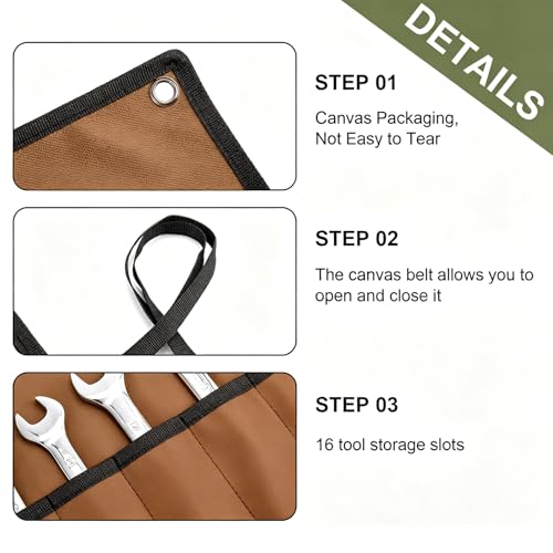 Wrench Organizer, Tool Roll Pouch,16-Pocket Waterproof Oxford Cloth - color: Brown