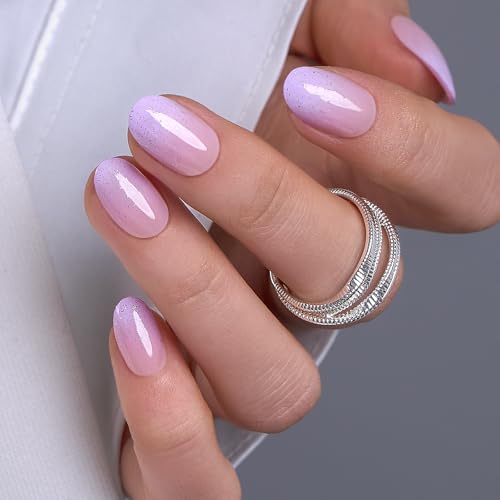 CurvLife Short Oval Ombre Press On Nails, Lavender Veil Pink, Soft Gel - color: B1 - Lavender Veil