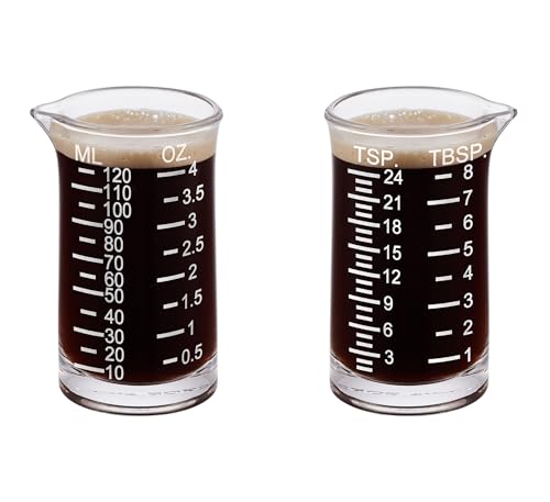 Ackers Shot Glass Etching Scale Measuring Cup 4 Ounce/120ML Liquid Heavy High Espresso Glass Cup,V-Shaped Spout - color: White (Etching Scale)