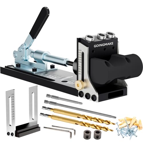 GOINGMAKE All Metal Pocket Hole Jig Kit,Pocket Hole Screw Jig System