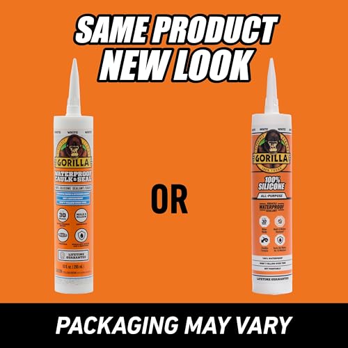 Gorilla 100% Silicone Waterproof Caulk, All-Purpose, White, 10 oz Cartridge - color: White, size: 10oz Cartridge