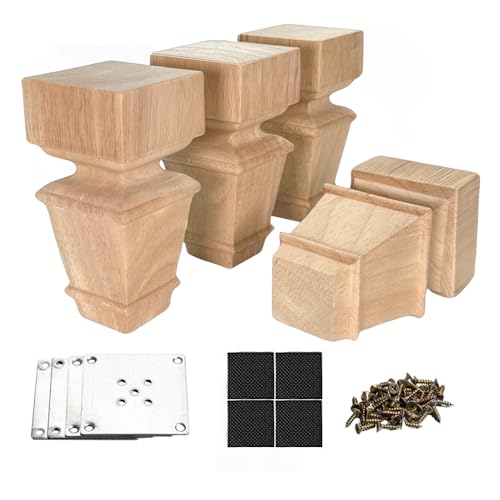 5 Inch Wooden Furniture Legs with Mounting Plates Screws Set of 4 Solid Wood Unfinished European Style Replacement Furniture Feet for Couch Cabinet Sofa Ottoman TV Stand Home DIY Projects (5 inch) - color: 5 Inch