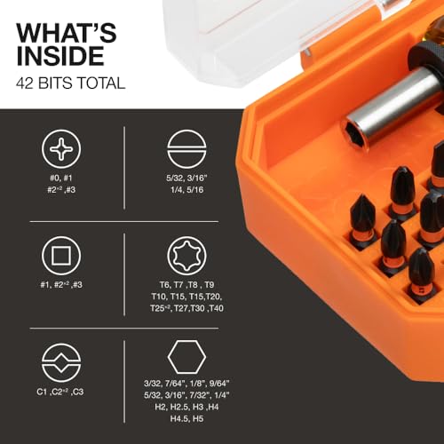 Klein Tools 33803 ProFlex 42-Bit Impact Driver Bit Set with Modular Case, S2 Steel, Magnetic, Adjustable Screwdriver - size: 42 Bit Set