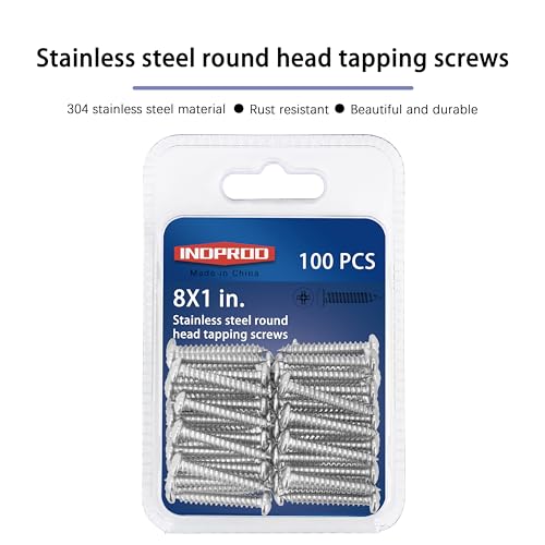 #8x1 Wood Screw, 304 Stainless Steel Round Head Screws, Phillips Pan Head Sheet Metal Screws, M4 x 25mm Self Tapping Screws, #8x1-Inch, 100-Piece - size: #8x1" (M4x25mm)