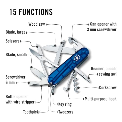 Victorinox Huntsman Swiss Army,15 Function Pocket Knife, Blue Transparent - color: Blue Transparent, style: Single Knife