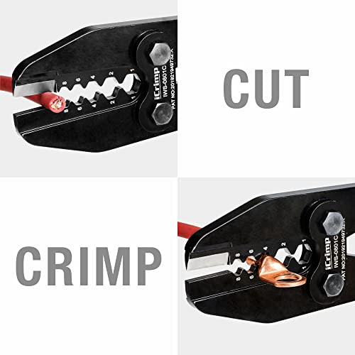 iCrimp Heavy Duty Copper Lug Crimping Tool, for AWG 8,6,4,2,1 Gauge Battery Cable Ring Terminal Ends with Built-in Cable Cutter - size: AWG8-1