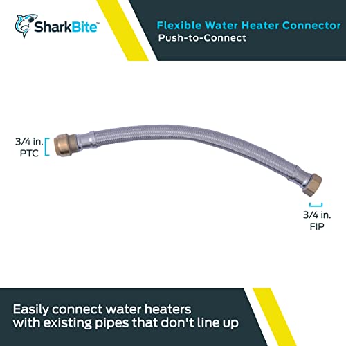 SharkBite 15 Inch Braided Flexible Water Heater Connector, 3/4 in Push-to-Connect x 3/4 in FIP, Stainless Steel, U3088FLEX15LF - size: 15 in, style: SharkBite