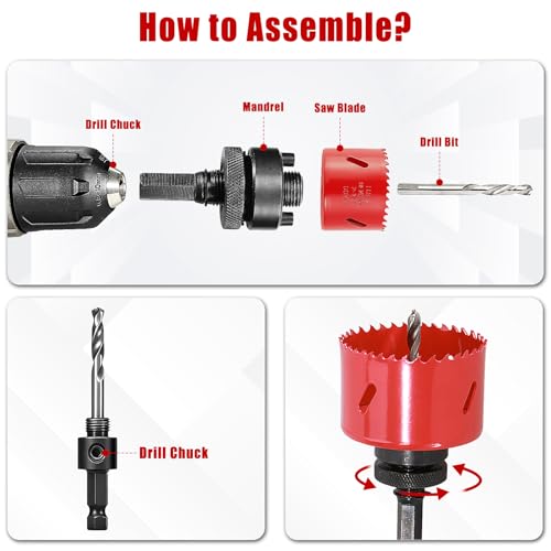 Bi-Metal Hole Saw Kit, HYCHIKA 17 Pcs High Speed Steel 3/4" to 2-1/2" Hole Saw Set in Case with Mandrels, Hole Saw Bit for Metal, Drilling PVC Board,and Plastic Plate