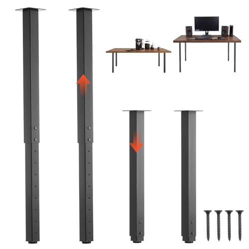 VEVOR Adjustable Table Legs, 24-40 in Square Steel Furniture Legs, 1200 lbs Max Load Heavy Duty, Quick Installation, Ideal for Home Office Desk DIY, Coffee Dinner Bar Tables, Workbenches, 4 PCS, Black - size: 3.9 x 3.9 x (23.6-40) in