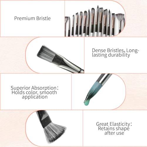 25pcs Paint Brush Set, Professional Artist Paint Brushes for Acrylic Painting, Oil, Watercolor, Gouache, with Paint Spatula and Cloth Roll - Art Supplies for Artists and Beginners