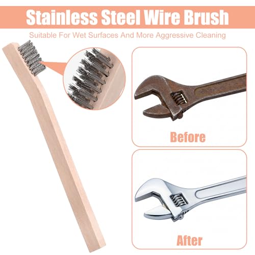 24PCS Stainless Steel Wire Scratch Brushes, Beech Wood Handle, Heavy Duty Cleaning Tools, Rust Removal Brushes, Multi-Purpose Industrial Brushes