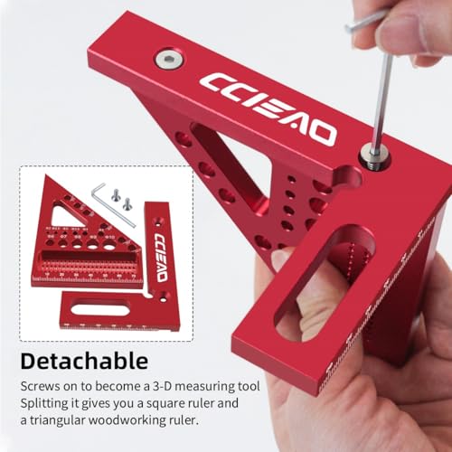 3D Multi-Angle Carpenter Square Scriber, 22.5-90 Degree Drawing Line Ruler with Pin, High Precision Woodworking Square Protractor for Carpenters,Construction,Craftsmen and DIY (Metric) - color: Metric