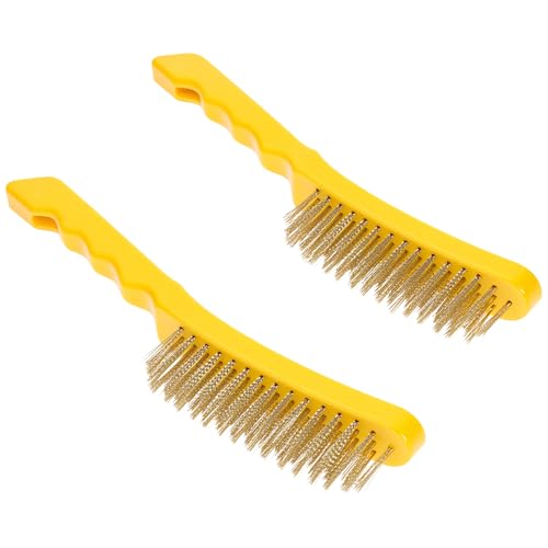 QWORK Wire Scratch Brush, 2 Pack 11 Inch Heavy Duty Stainless Steel Wire Brush with Ergonomic Plastic Handle, Rust Remover & Welding Slag Cleaner for Metal, Paint & Scale