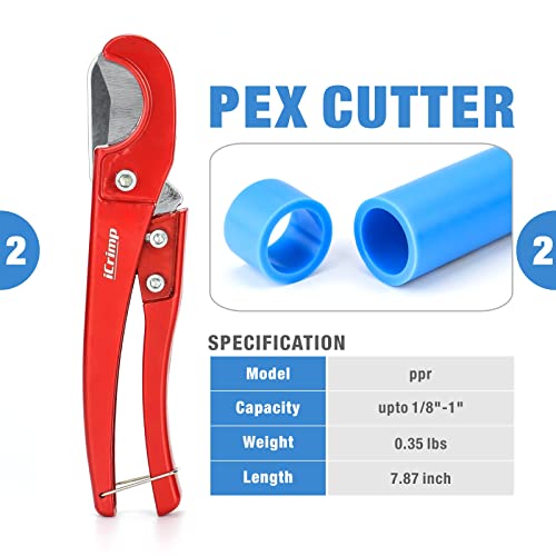 IWISS Angle PEX Crimping Tools Combo Kits for 1/2" & 3/4" Pex Crimp Rings with Go/No-Go Gauge with PEX Pipe Cutter Suits for All US F1807 Standards Copper Rings