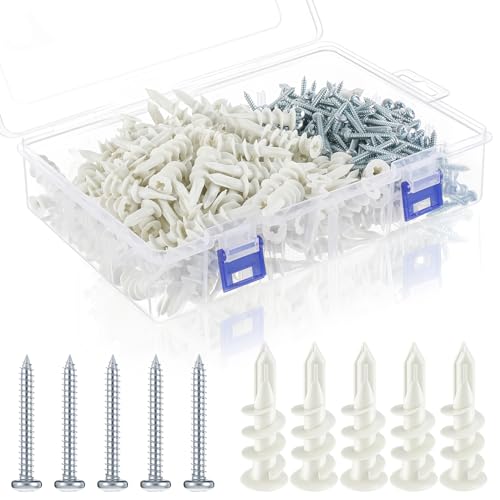 Glooglitter 400 Pcs Self Drilling #8 Drywall Anchors Bulk and Screws Set Nylon Heavy Duty 75lb No Pre Drill Hole for Hanging Shelf Picture Decor with Storage Case(Regular Anchor Non Split) - style: Regular Anchor Non Split